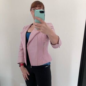 White House Black Market Baby pink leather moto jacket